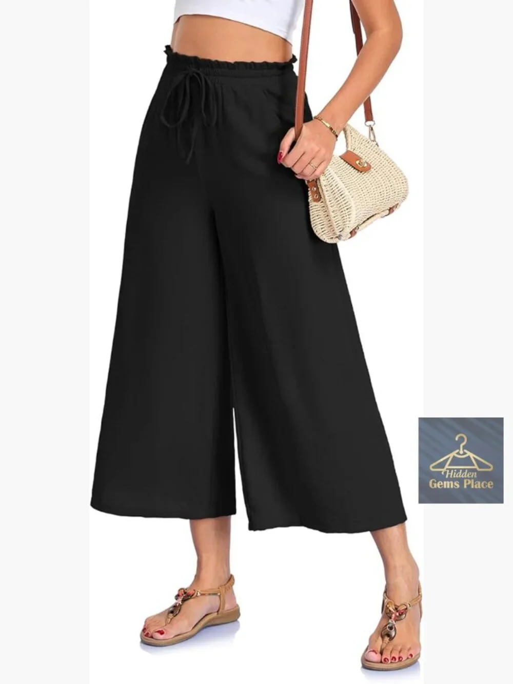 Wide Leg Palazzo Pants with Pockets Elastic Waist Casual Loose Fit